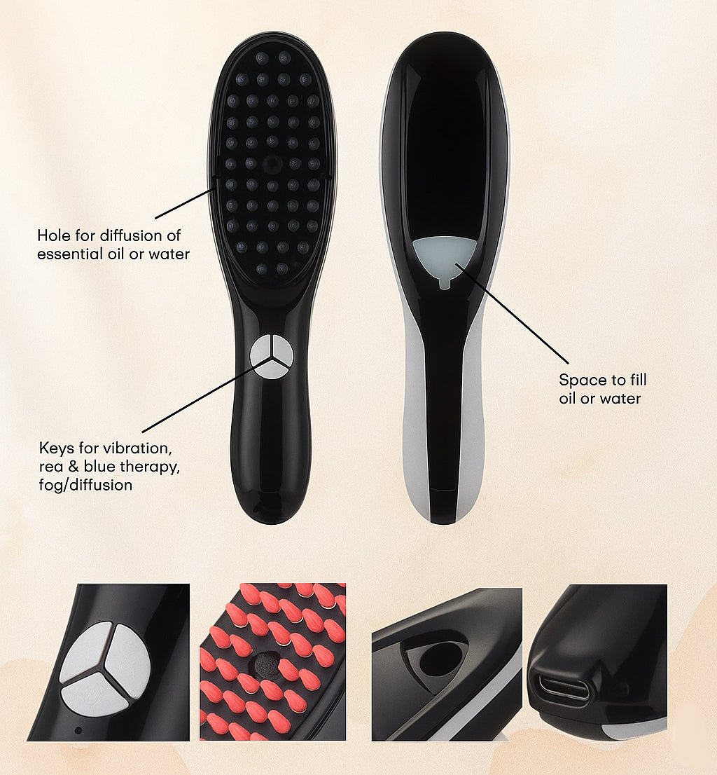 Red Light Therapy Hair Brush – For Stronger, Fuller Hair 🔴💪